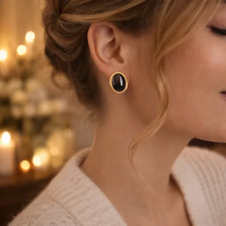 Boucle d'oreille acier - cabochon couleur