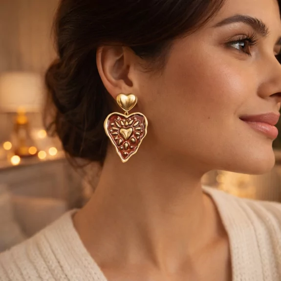 Boucle d'oreille acier - coeur émail