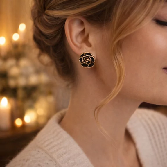 Boucle d'oreille acier - camélia