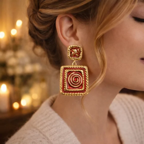 Boucle d'oreille acier - carré tourbillon