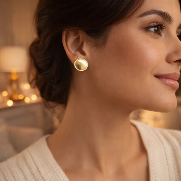 Boucle d'oreille acier - cabochon plat