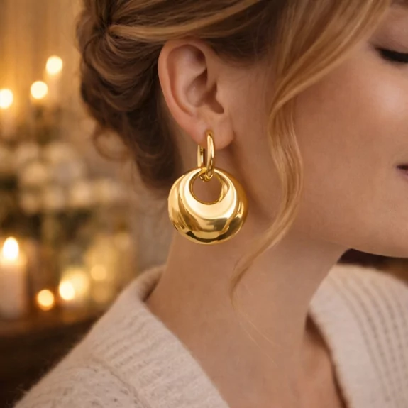 Boucles d'oreilles acier - cabochon pendant