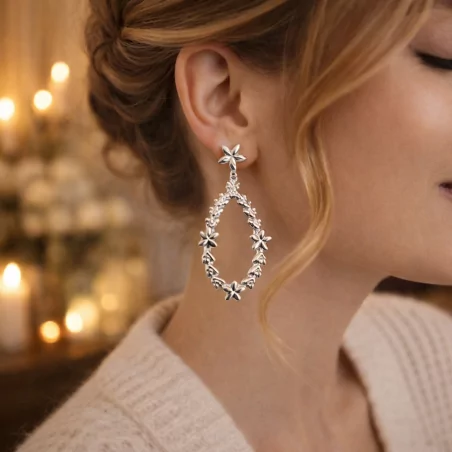 Boucles d'oreilles argentées avec fleurs
