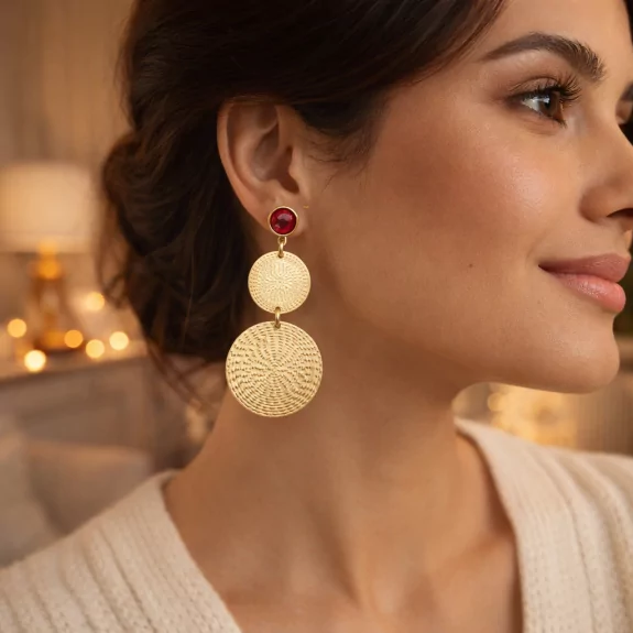 Boucle d'oreille acier - breloques dorées