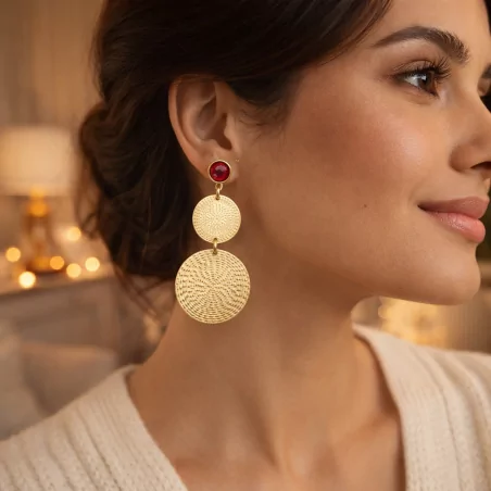 Boucle d'oreille acier - breloques dorées