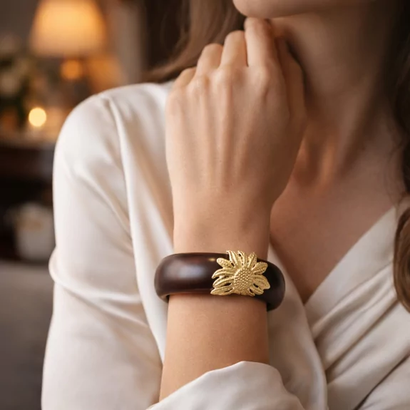 Bracelet tendance résine mat - fleur acier