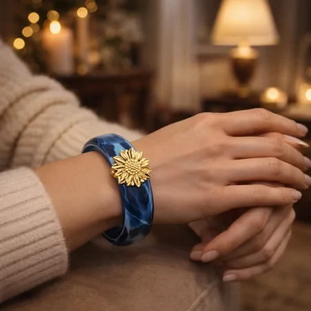 Bracelet tendance résine - fleur acier doré