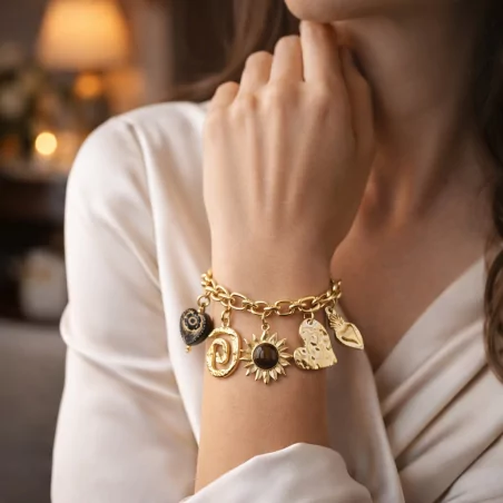 Bracelet acier avec breloques soleil