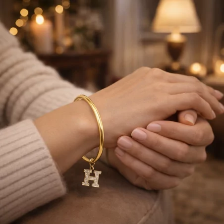 Jonc en acier inoxydable pendentif H