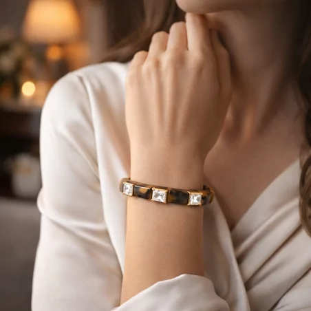 Bracelet manchette léopard avec cristal