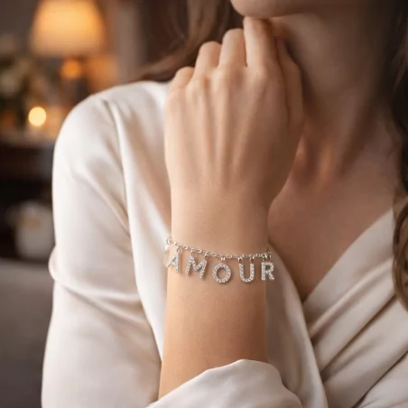 Bracelet acier message amour strass