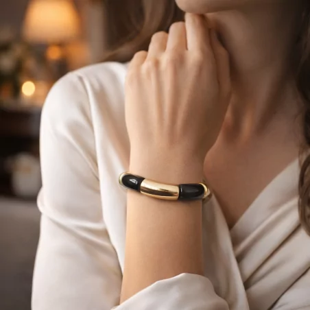 Bracelet jonc doré et couleur unie
