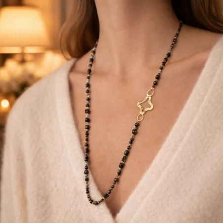 Sautoir tendance cristal noir