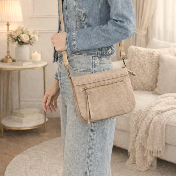 Sac aspect cuir souple – Rabat aimanté – Double poches