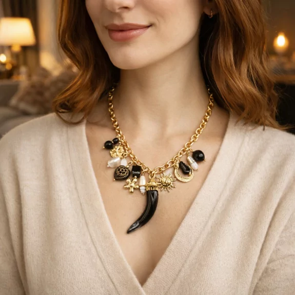 Collier acier avec motif corne