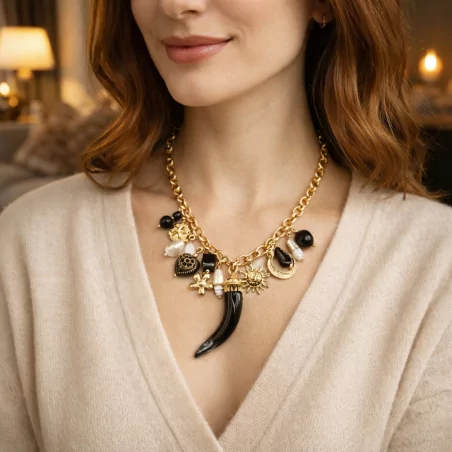 Collier acier avec motif corne