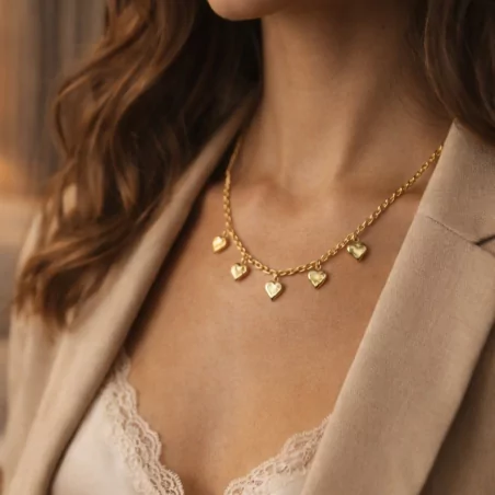 Collier acier avec pampilles coeur amour