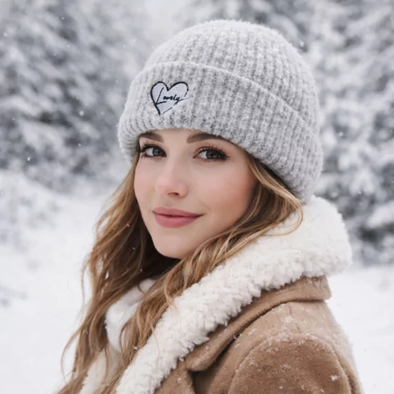 Bonnet tendance côtelé cœur - Lovely