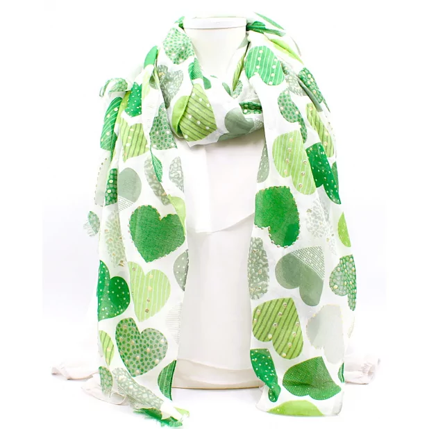 Echarpe motifs cœurs avec détails dorés