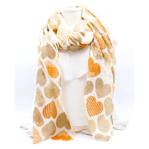 Echarpe motifs cœurs avec détails dorés