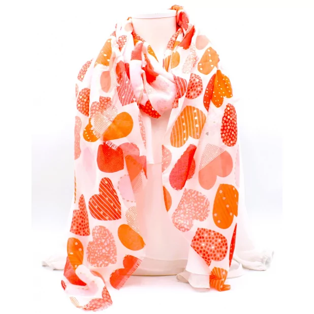 Echarpe motifs cœurs avec détails dorés