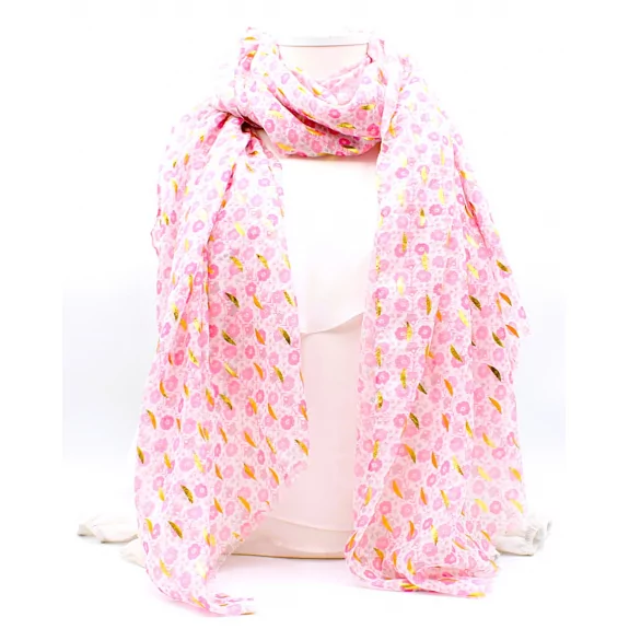 Écharpe Femme Florale à Feuilles Dorées