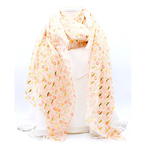 Écharpe Femme Florale à Feuilles Dorées