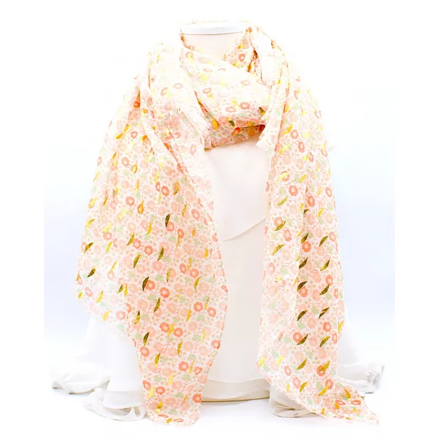 Écharpe Femme Florale à Feuilles Dorées
