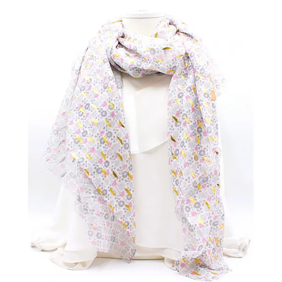 Écharpe Femme Florale à Feuilles Dorées