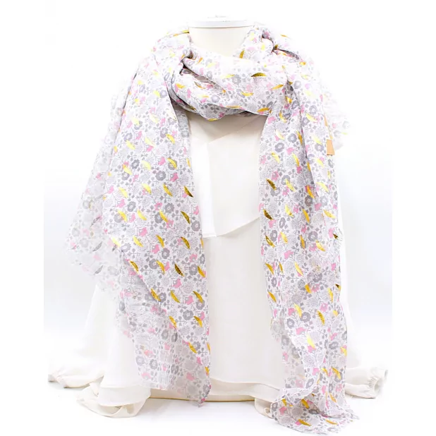 Écharpe Femme Florale à Feuilles Dorées