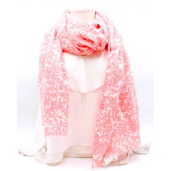 Écharpe Femme Motif Feuillage & Lurex Doré