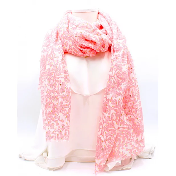 Écharpe Femme Motif Feuillage & Lurex Doré