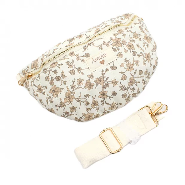 Sac Banane Coton – Motif Fleuri avec Message « Amour »