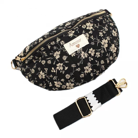 Sac Banane Coton – Motif Fleuri avec Message « Amour »