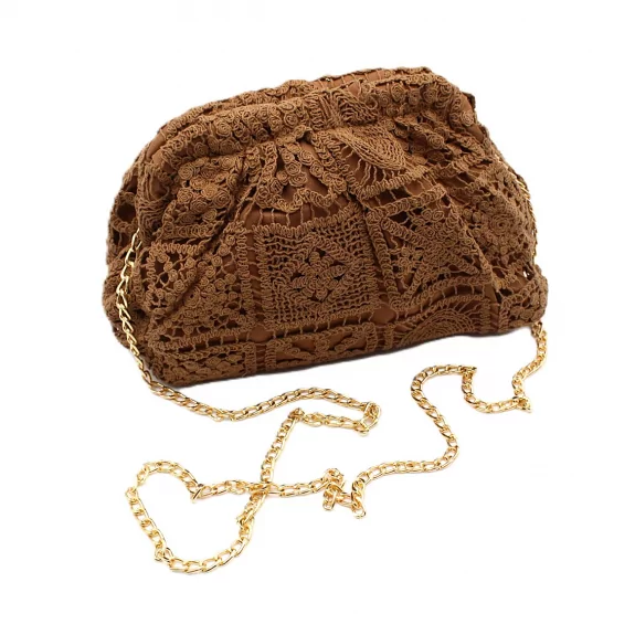 Sac à bandoulière femme en dentelle avec chaîne dorée