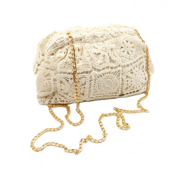 Sac à bandoulière femme en dentelle avec chaîne dorée