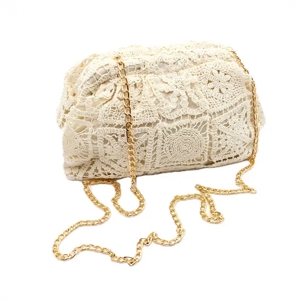 Sac à bandoulière femme en dentelle avec chaîne dorée