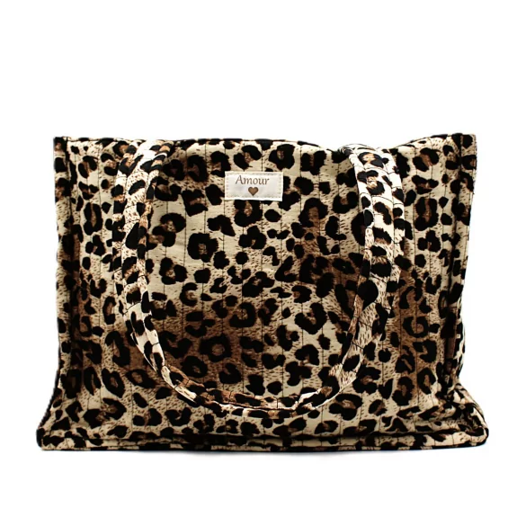 Tote bag motif léopard en coton avec message AMOUR