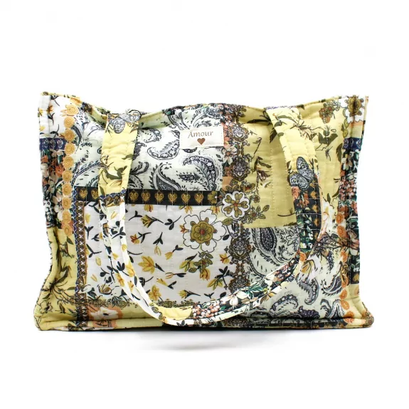 Tote bag patchwork en coton avec message AMOUR