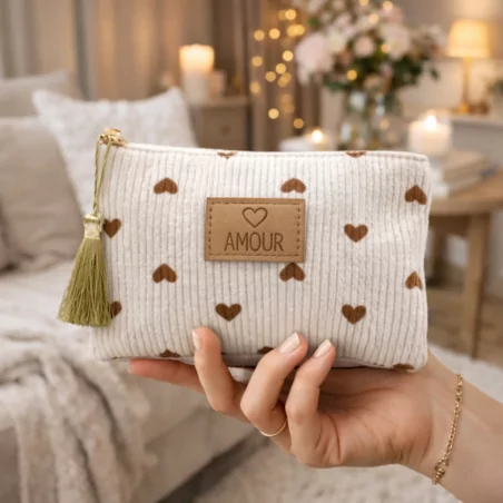 Petite pochette côtelée cœur - AMOUR