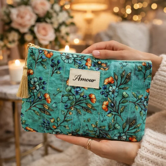 Pochette motif floral message amour