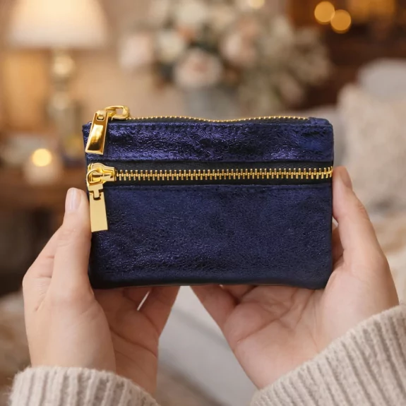 Porte monnaie en cuir pailleté
