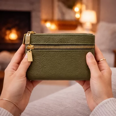 Porte monnaie en cuir grainé