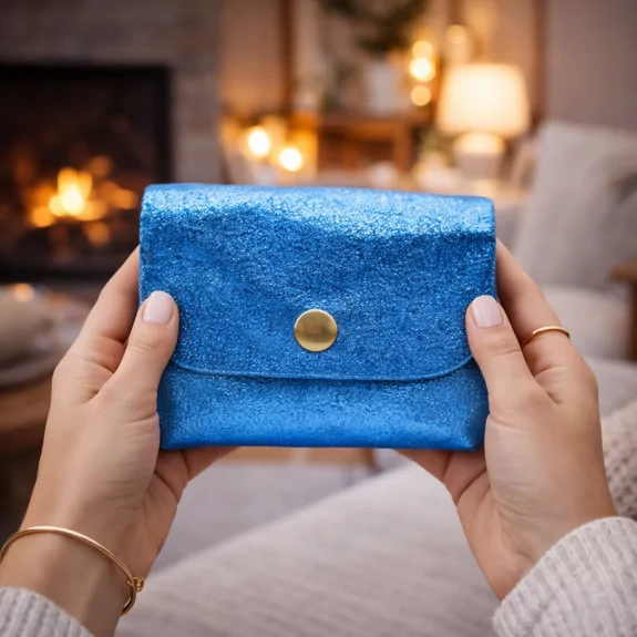 Petit porte-monnaie cuir pailleté 3 poches