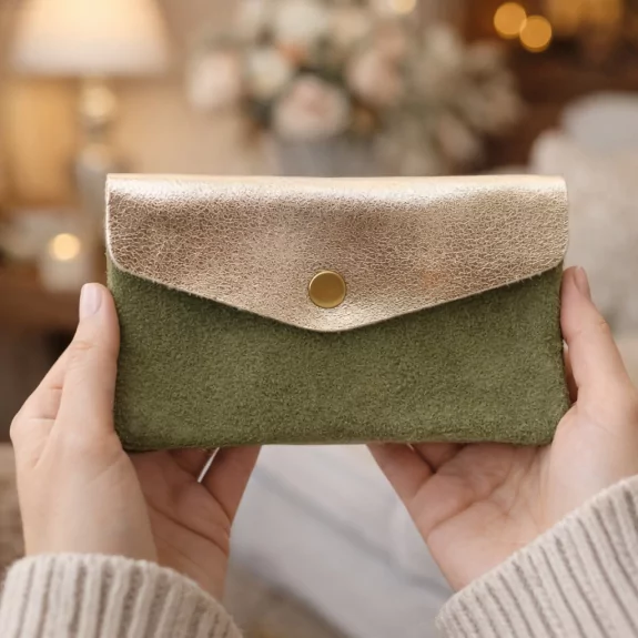 Porte monnaie cuir pailleté et peau