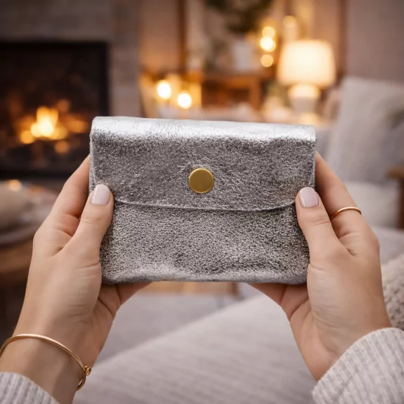 Petit porte monnaie cuir pailleté