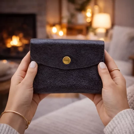 Grand porte monnaie cuir pailleté