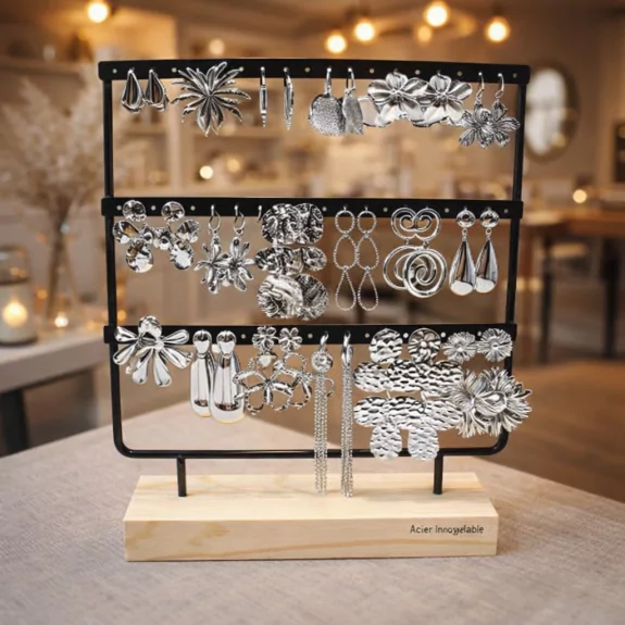 Pack de 18 boucles d'oreilles en acier inoxydable - argenté