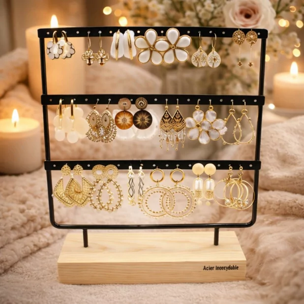 Pack de 18 boucles d'oreilles acier - BLANC