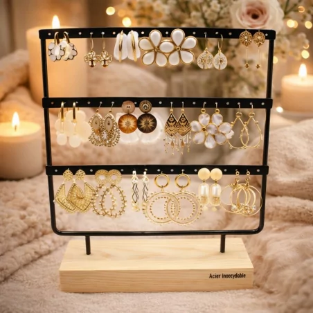 Pack de 18 boucles d'oreilles acier - BLANC